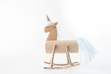 unicorn made out from toilet paper roll, craft using simple materials. step in creative project