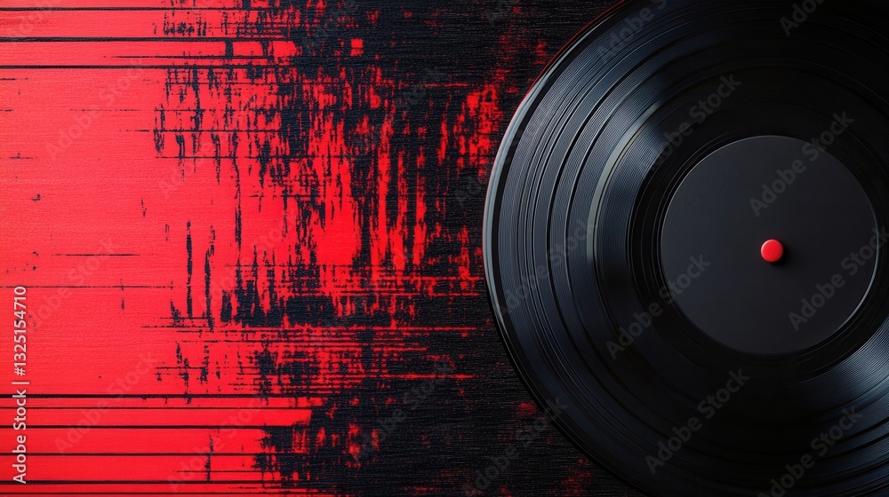 Poster vinyl record texture featuring soundwave ripples in black and red with a focus on rhythmic design an