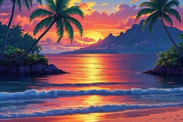 Tropical Island Sunset Background for Summer Travel and Relaxation Inspiration