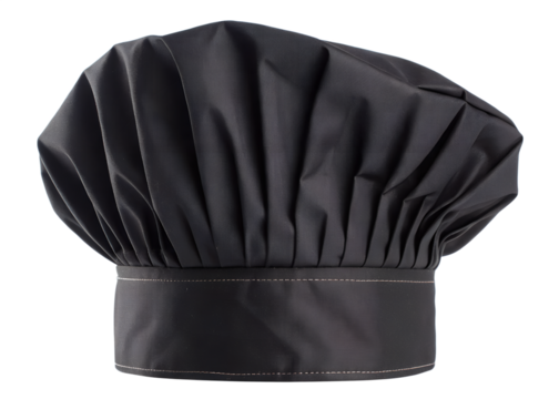 Chef  hat and black cap on white background