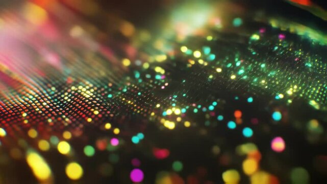 Abstract background showcasing innovative manufacturing with colorful pixels forming a dynamic pattern on a dark background, representing advanced technology and creative design