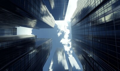 View to the modern office building skyscrapers from the bottom