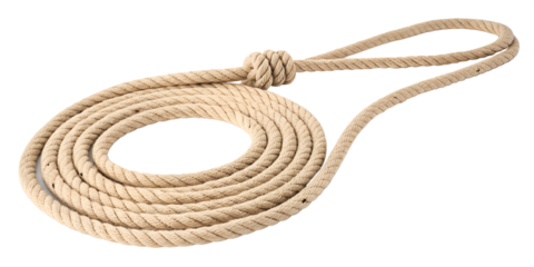 A strong brown rope with a knot on a white background