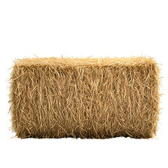 Rectangular hay bale with a textured golden straw appearance, isolated on a transparent background. Perfect for agricultural designs, farm.
