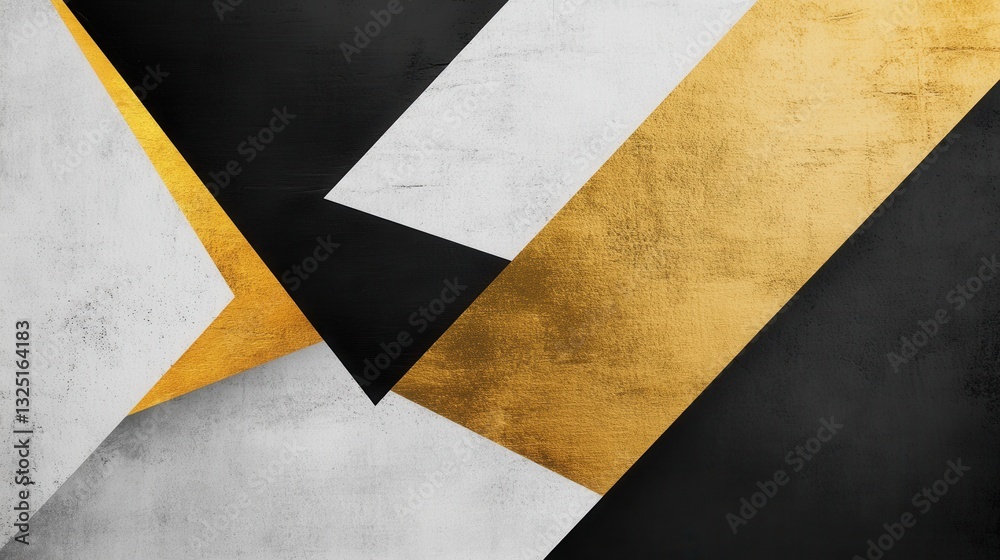 Poster modern minimalist geometric design featuring black, white, and gold shapes with a prominent triangle