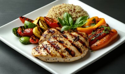 Grilled Chicken and Fresh Vegetables with Quinoa in a Balanced Diet Concept