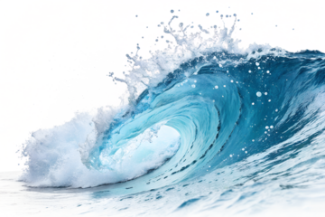 A blue splash water with a transparent wave and fresh water drops in clean motion