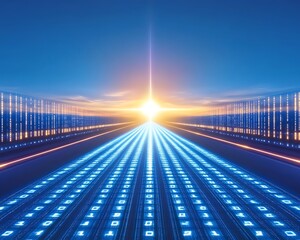 Visual representation of data transfer traveling toward a bright future