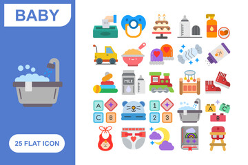 Baby Flat Icon Set, Collection of 25 Baby Flat Icon Set – 25 Newborn, Infant, and Parenting Icons
