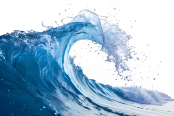 Blue water splash with bubbles on a clean white background