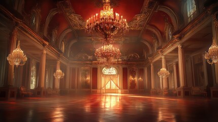Obraz premium An ornate and luxurious ballroom with several crystal chandeliers