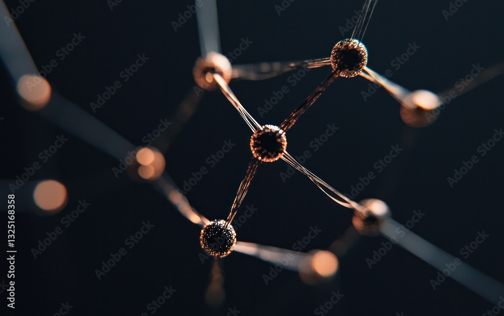 Poster abstract network structure with interconnected nodes and copper-colored filaments against a dark bac