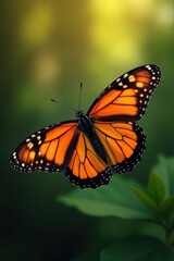 Fototapeta premium Graceful monarch butterfly in flight, wings outstretched, fragile, lepidoptera