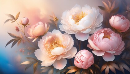 beautiful blooming peonies on an abstract ombre background mural for wallpaper poster card