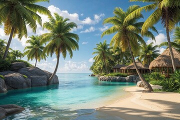 Obraz premium Tropical Paradise with Lush Palm Trees and Pristine Beach for a Perfect Summer Getaway