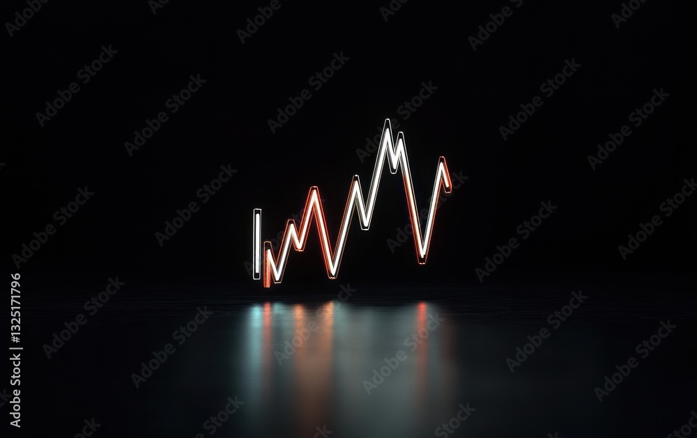 Fototapete Abstract pixelated graph reflecting on dark surface, showcasing fluctuating data with red and white light trails