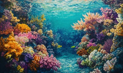 Vibrant coral reef teeming with life in clear tropical waters
