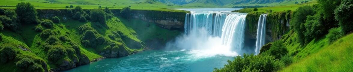 Granni waterfall's tranquil beauty amidst green hills , pure, stream