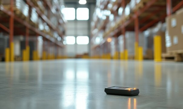wireless device on warehouse floor, symbolizing connectivity and tracking