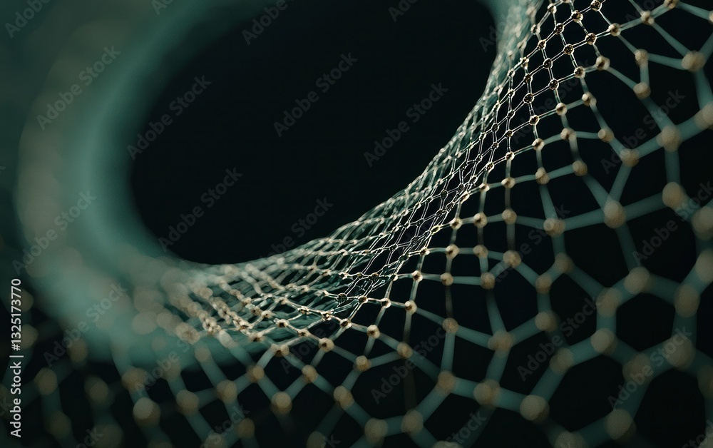 Poster abstract close-up of a teal and gold network structure, resembling a woven mesh or intricate lattice