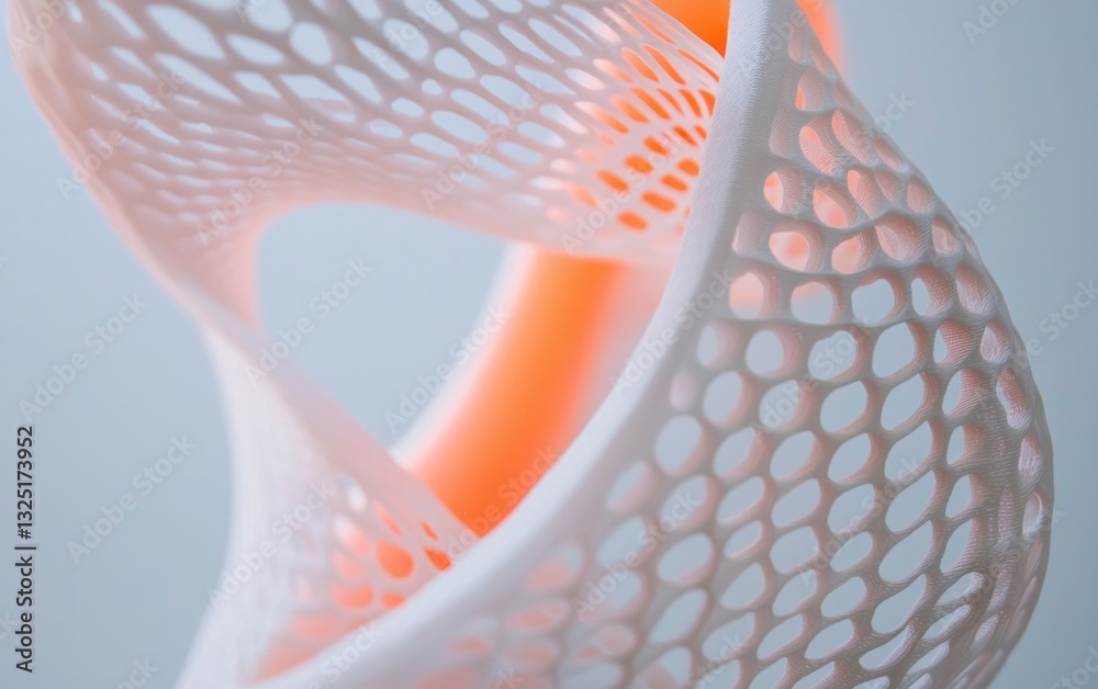 Poster abstract 3d rendered image featuring a complex, interconnected lattice structure. the lattice is pri
