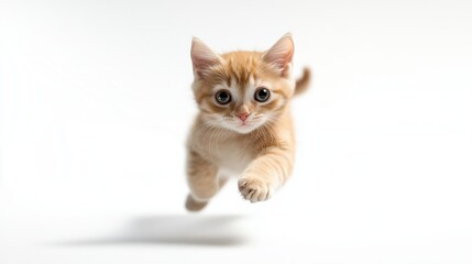 Fototapeta premium Cute running cat on a white background, isolated