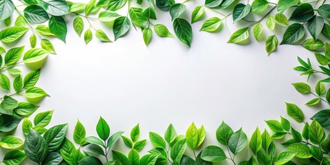 Elegant Low Light Photography of Falling Green Leaves Decorative Border on White Background for Nature Inspired Designs and Art Projects