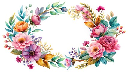 Elegant Watercolor Floral Wreath Silhouette for Wedding Banners with Metallic Accents, Ideal for Invitations, Decor, and Celebrations Featuring Beautiful Flowers and Romantic Touches