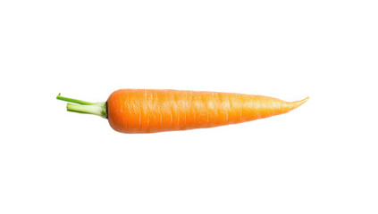 a single fresh orange carrot with green tops resting on a white background showcasing its vibrant color and natural shape. simplicity and beauty of fresh produce