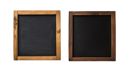 two blank chalkboards framed in wood ideal for writing messages notes or drawings their simplicity makes them versatile for educational decorative or organizational purposes
