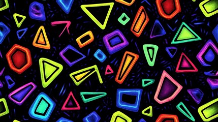 Abstract colored geometric shapes on dark background