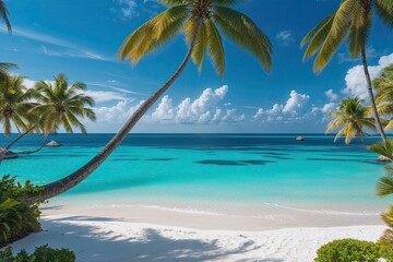 Naklejka premium Pristine Tropical Getaway with Clear Blue Waters and Sandy White Beaches