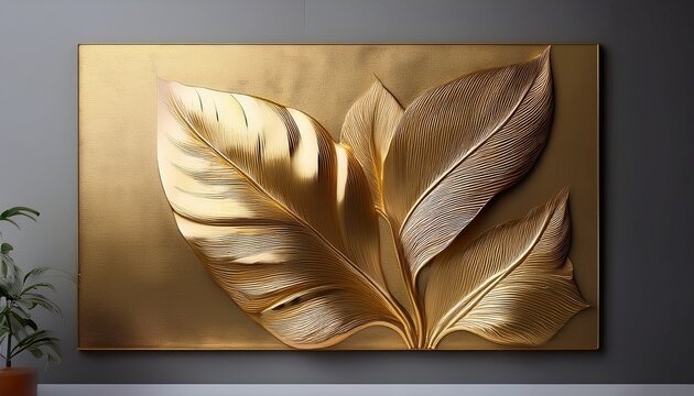 a gold leaf with a gold leaf with wall mockup s3