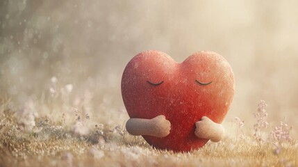 Fototapeta premium Peaceful heart embracing itself in serene nature.