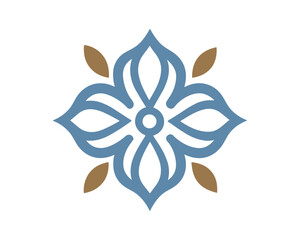Blue Islamic Flower Icon with Brown Leaves Design