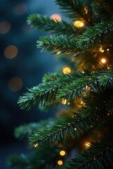 Glimmering lights, lush pine boughs, festive sparkle , joyful, shining, backdrop