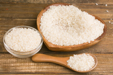 bowls of raw rice