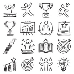Collaboration Hand Drawn Vector Doodle Line Doodle career icon set. Success winner, business goal, challenge hand drawn sketch line pen stroke style icon. Professional business career,  Collaboration  © logodesign11