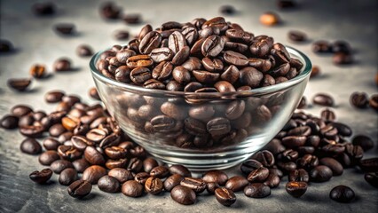 Fototapeta premium Minimalist Coffee Beans Glass Bowl Photography - Still Life, Coffee Bean Photo, Coffee Beans in Glass, Coffee Still Life