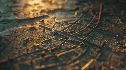 Naklejka premium Golden Textured Map of City Streets and Layout