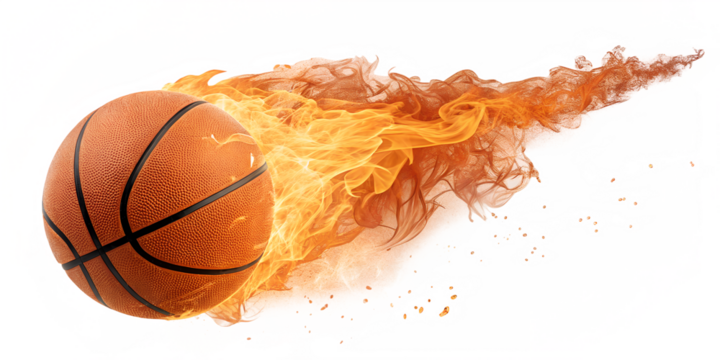 Basketball with flames and fire surrounding it