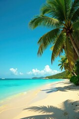 Obraz premium Golden sand, turquoise water, palm trees sway gently in breeze, green, Maldives