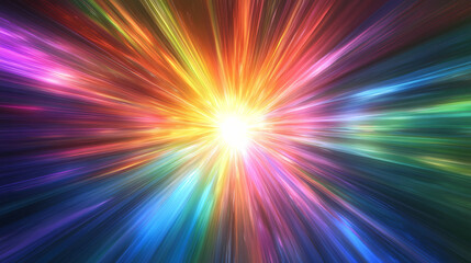 Obraz premium Stunning light rays emanate from a central focus highlighting a dazzling spectrum of colors. Sonic Glow. Illustration