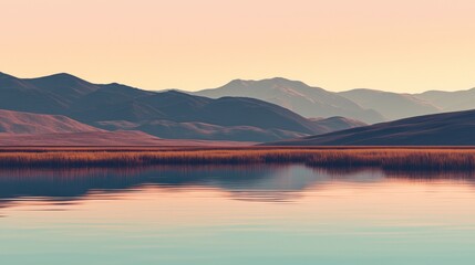 Fototapeta premium Serene mountain lake sunset reflection.
