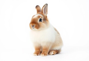 Obraz premium Adorable fluffy rabbit sits alone against pure white backdrop, relaxed, rabbit