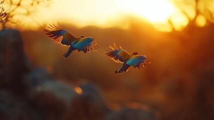 Two birds in flight at sunset. (4)