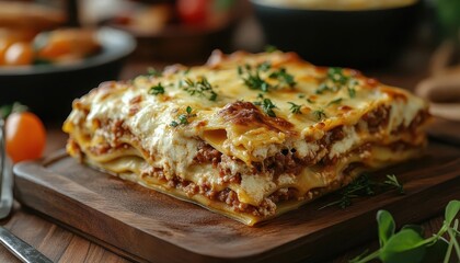 A family enjoying a homemade lasagna for dinner, Family Dinner, Warm and comforting