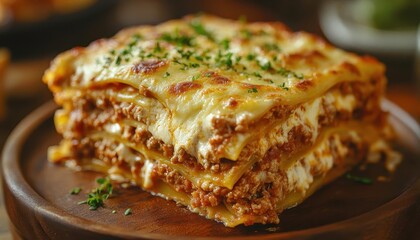 A family enjoying a homemade lasagna for dinner, Family Dinner, Warm and comforting