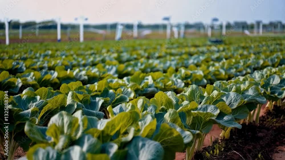 Poster innovative agricultural technology is utilized in a vibrant green field featuring healthy crops. aut