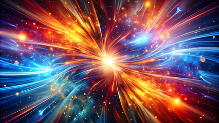 vibrant swirling canvas of deep blues, reds, and golds creates cosmic explosion